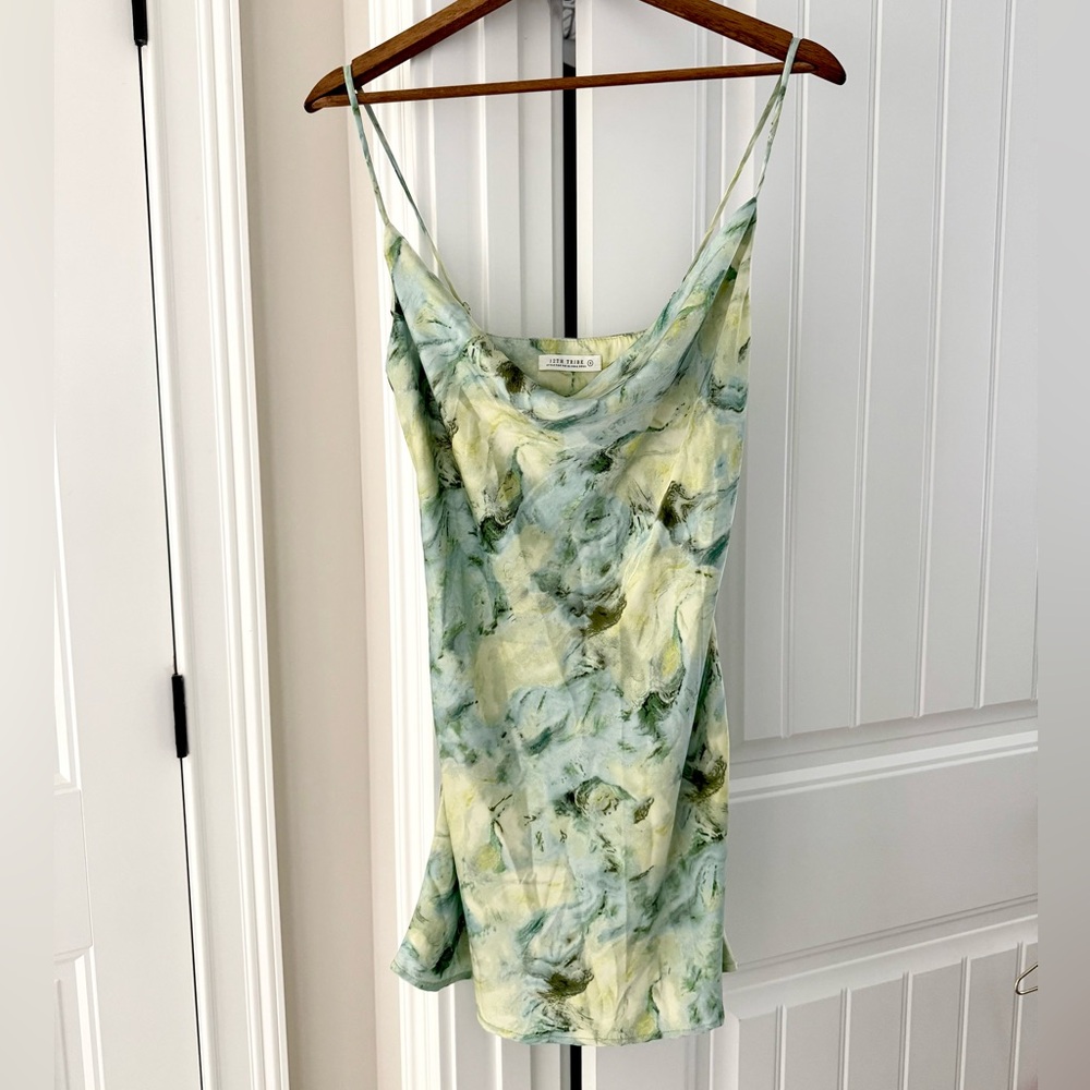 12th Tribe Abstract Green and Cream Mini Dress
